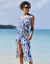 Robe de plage imprimée, crépon (bleu / écru)