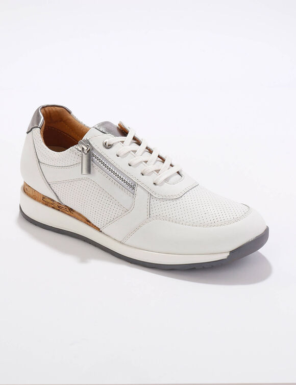 Baskets zippées en cuir souple à semelle bimatière (blanc)