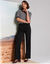 Pantalon large, imprimé rayé (noir)
