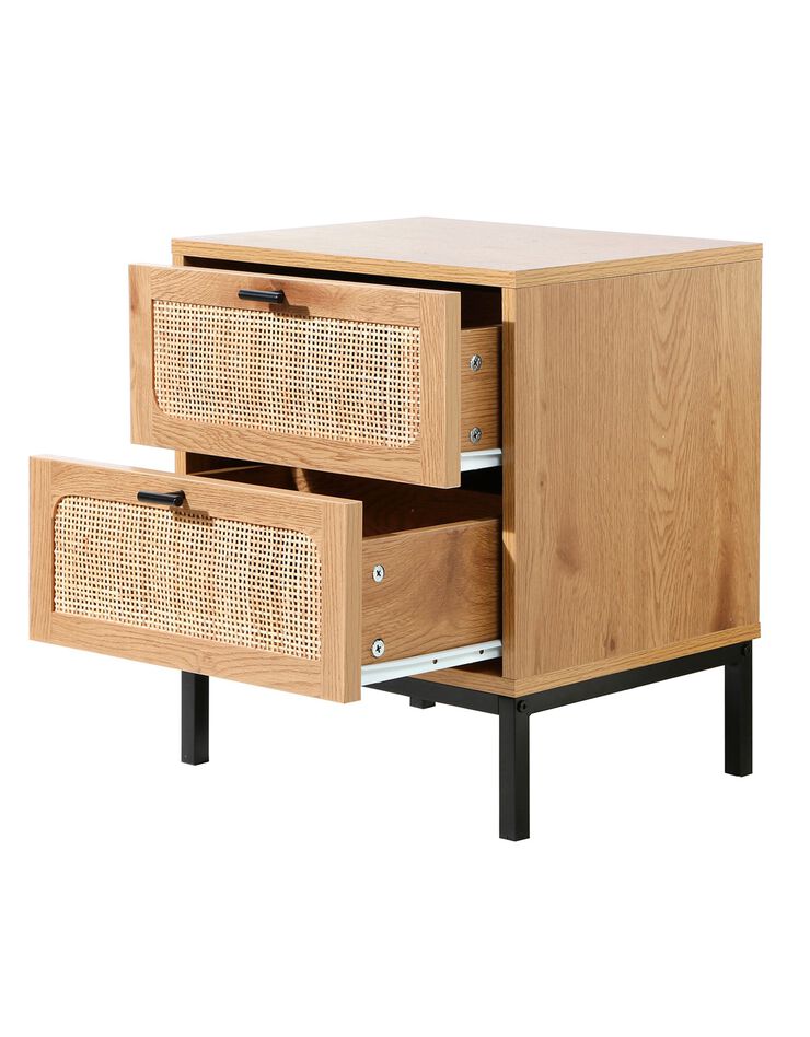 Table de chevet WICKOOD 2 tiroirs avec cannage rotin (naturel)