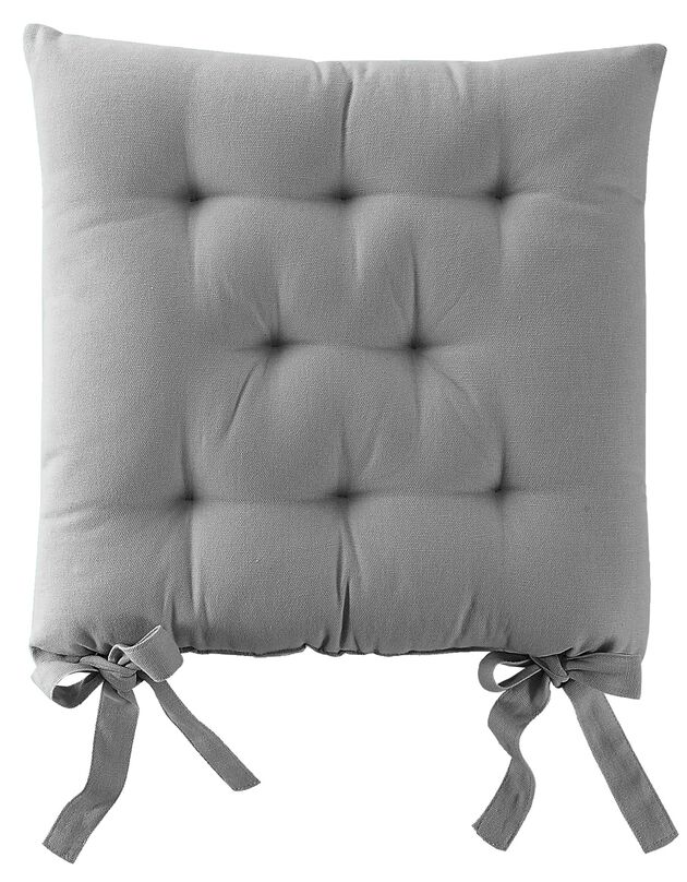 Galette de chaise carrée unie coton bachette - lot de 2 (gris perle)