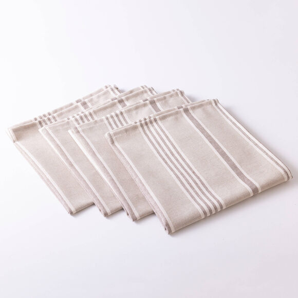 Serviettes de table rayées - lot de 4 (écru / gris)