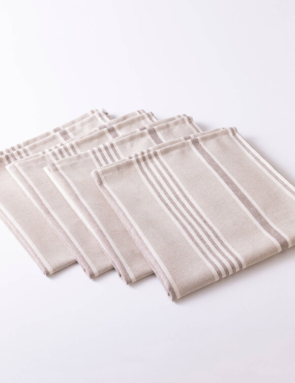 Serviettes de table ray&eacute;es - lot de 4 (&eacute;cru / gris)