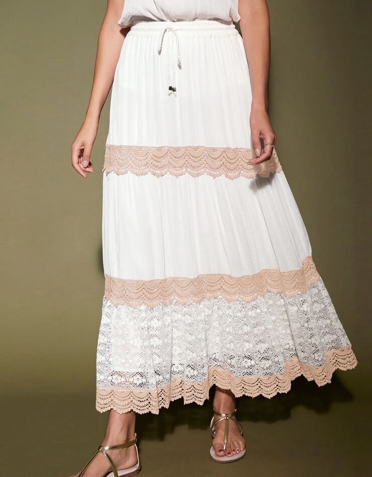Jupon long macramé taille élastiquée (écru) Jupon long macramé taille élastiquée (écru)