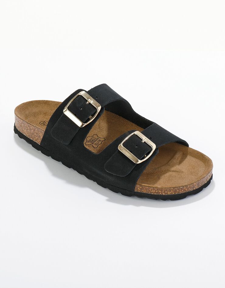 Mules croûte de cuir 2 boucles réglables (noir) Mules croûte de cuir 2 boucles réglables (noir)