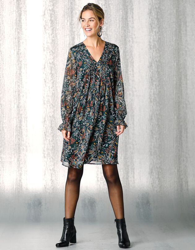 Robe imprimée à plis, imprimé forêt (bronze / paprika)