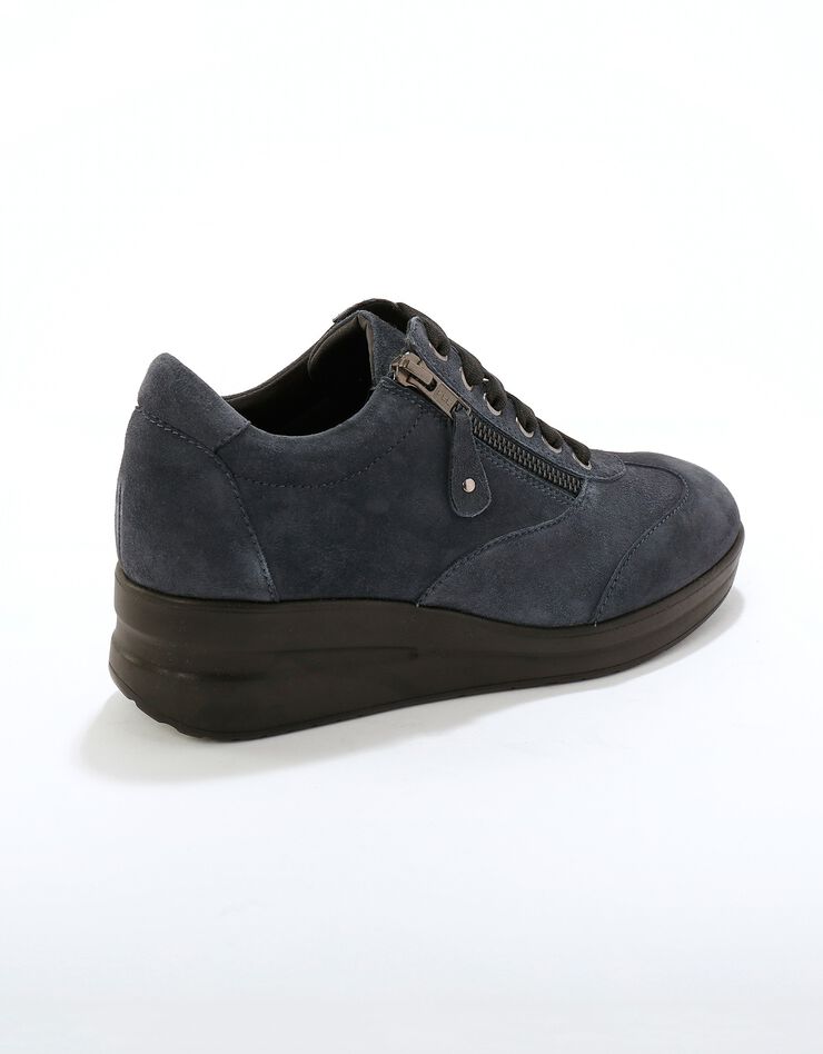 Baskets compensées confort en cuir certifié LWG (bleu grisé)