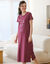 Chemise de nuit longue manches courtes, imprim&eacute; chat - lot de 2 (prune + rose)