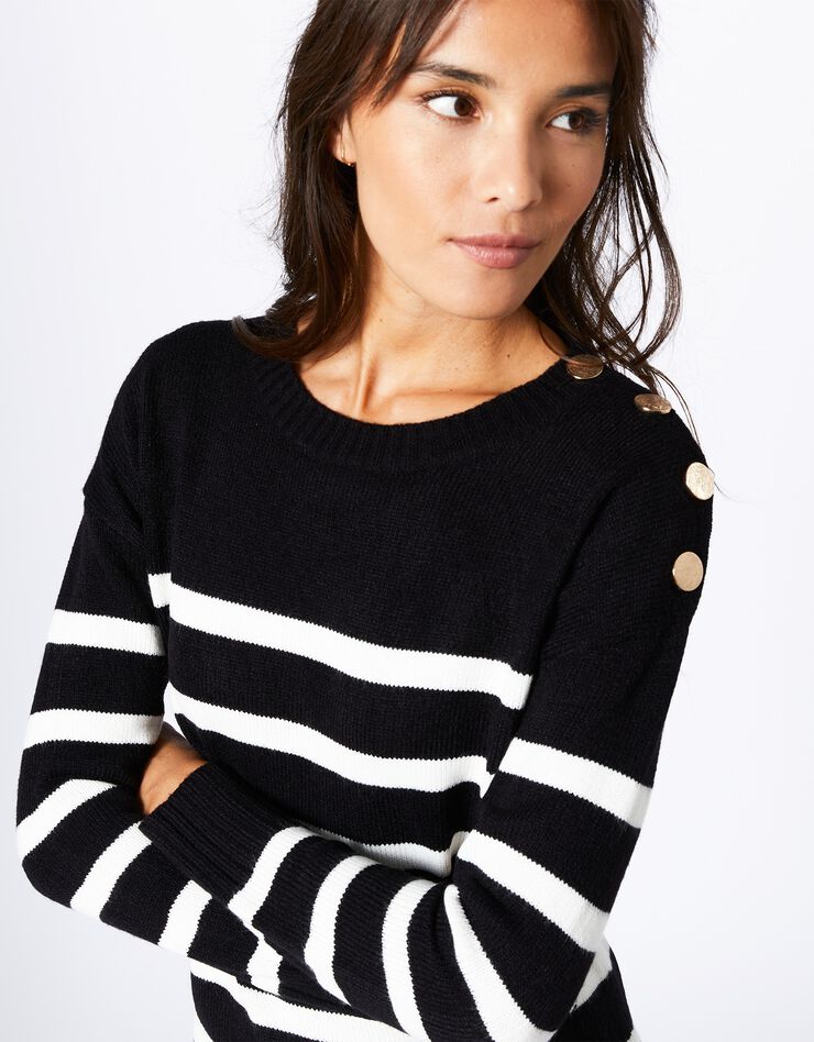 Robe pull marinière rayée toucher cachemire (noir / écru) Robe pull marinière rayée toucher cachemire (noir / écru)