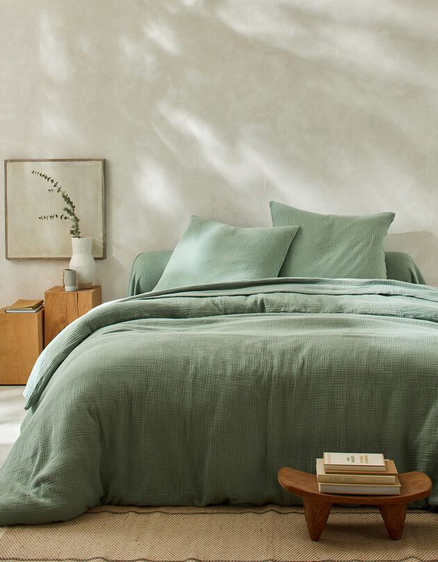 Linge de lit uni en triple gaze de coton (vert)