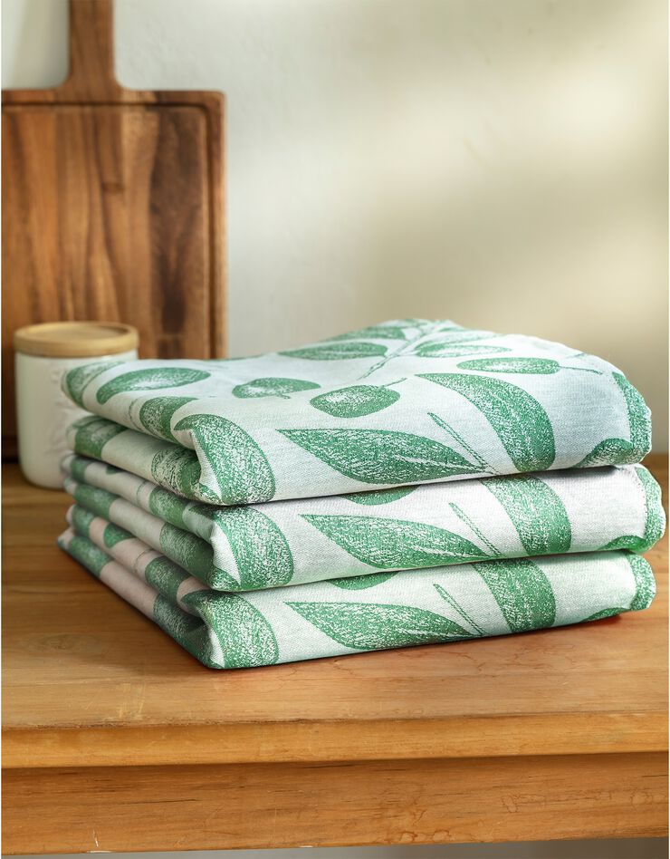 Torchons motif olives - lot de 3 (vert) Torchons motif olives - lot de 3 (vert)