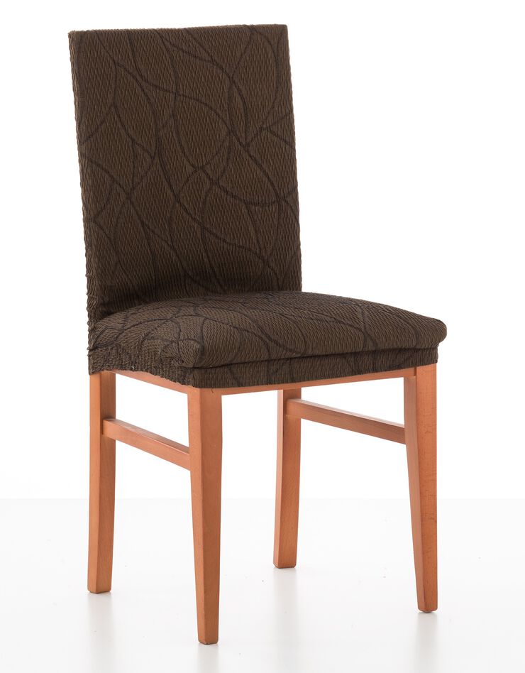 Housse intégrale extensible motif jacquard "serpentins" spéciale chaise (marron)