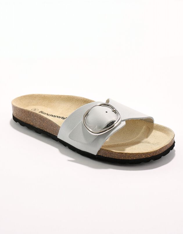 Mules cuir préformé à large boucle semelle effet liège (blanc cassé) Mules cuir préformé à large boucle semelle effet liège (blanc cassé)