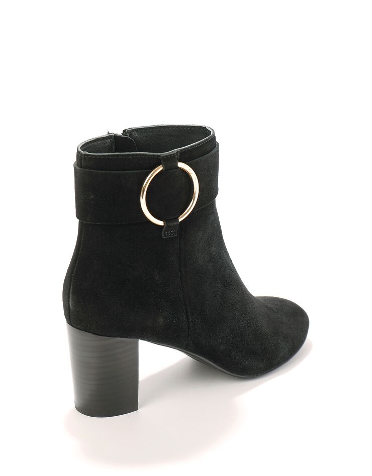 Boots croûte de cuir boucle côté (noir)