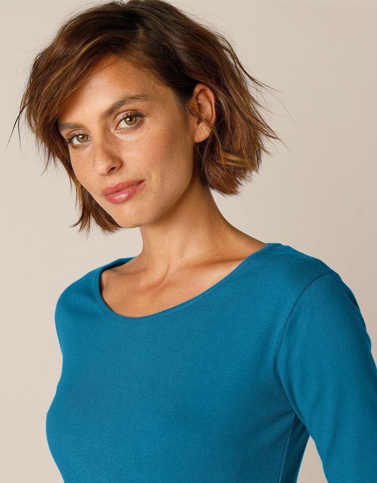 Tee-shirt uni manches longues jersey coton bio (bleu paon) Tee-shirt uni manches longues jersey coton bio (bleu paon)