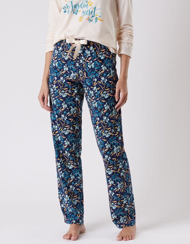 Pantalon pyjama coton imprimé floral (marine)