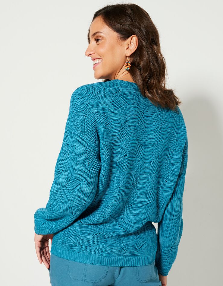 Pull manches longues, maille fantaisie (turquoise)