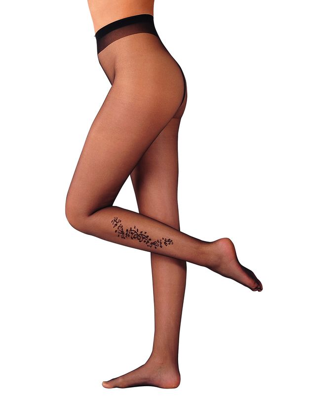 Collant fantaisie imitation tattoo "fleurs" - lot de 2  (2 noir)