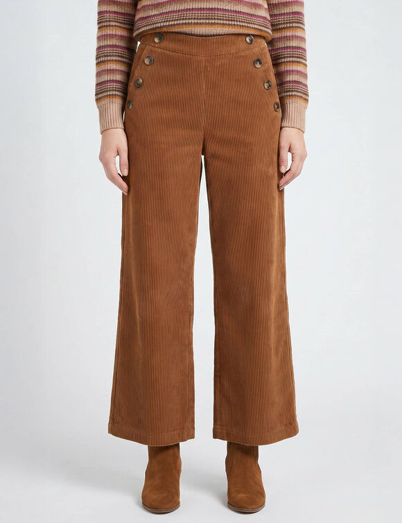 Pantalon large en velours c&ocirc;tel&eacute; effet pont (noisette)