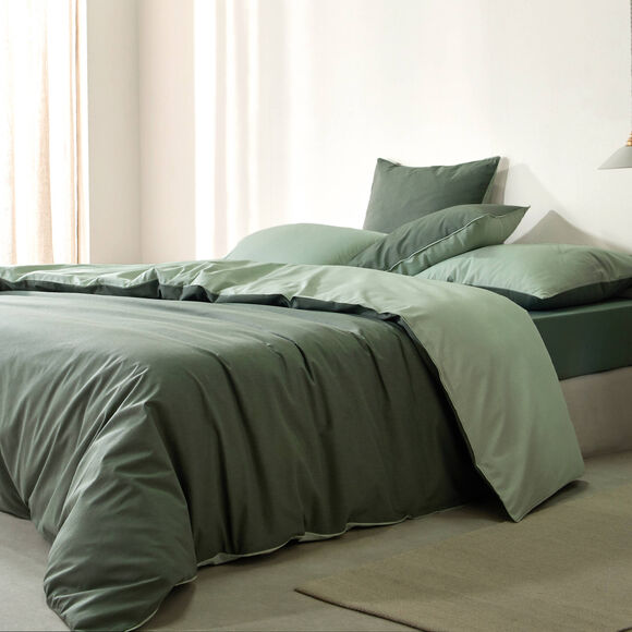 Linge de lit uni bicolore - coton 57 fils/cm&sup2; (eucalyptus / vert amande)