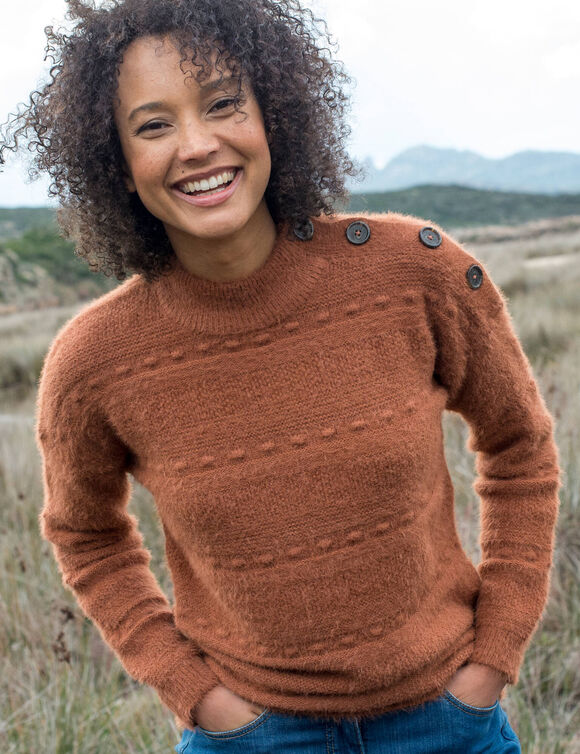 Pull col montant, maille poilue fantaisie (caramel)