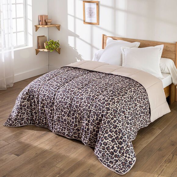 Couette microfibre motif l&eacute;opard 400 g/m&sup2; (sable / noir)