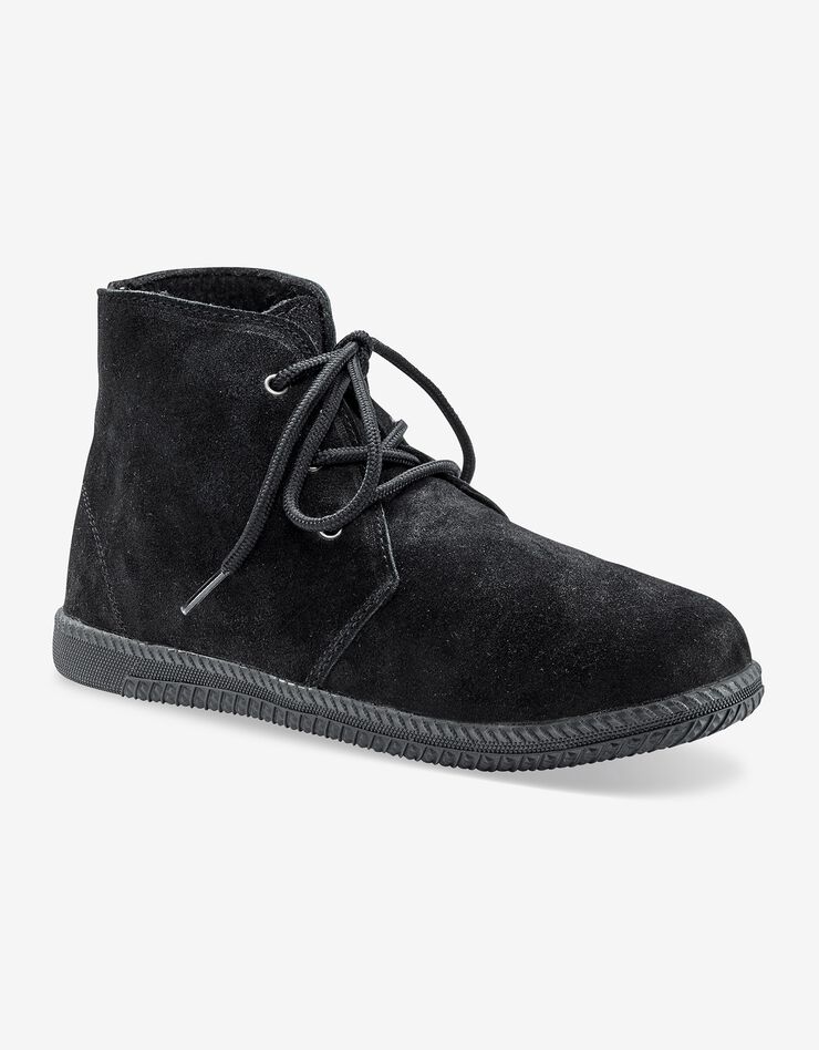 Bottines à lacet en croûte de cuir (noir)
