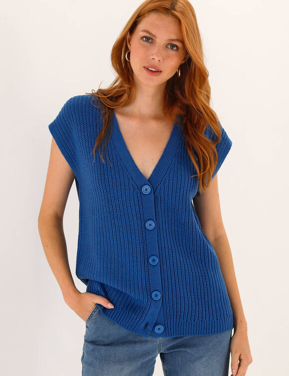 Gilet sans manches boutonn&eacute; (bleu prusse)