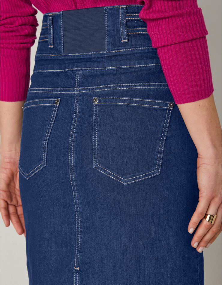 Jupe coupe droite taille haute jean (brut)