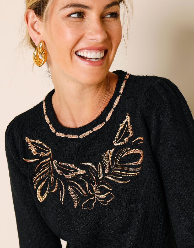 Pull brodé sequins dorés (noir / cuivre) Pull brodé sequins dorés (noir / cuivre)