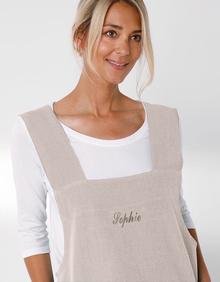 Tablier de cuisine japonais coton et lin uni personnalisable (écru)