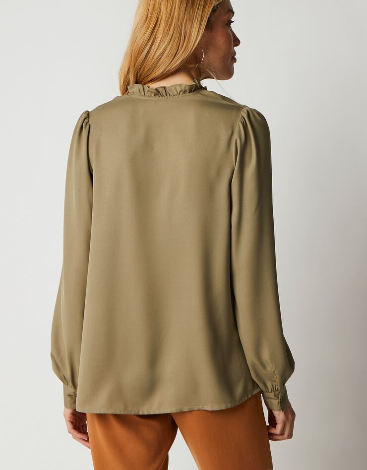 Blouse à plis manches longues unie (kaki clair) Blouse à plis manches longues unie (kaki clair)