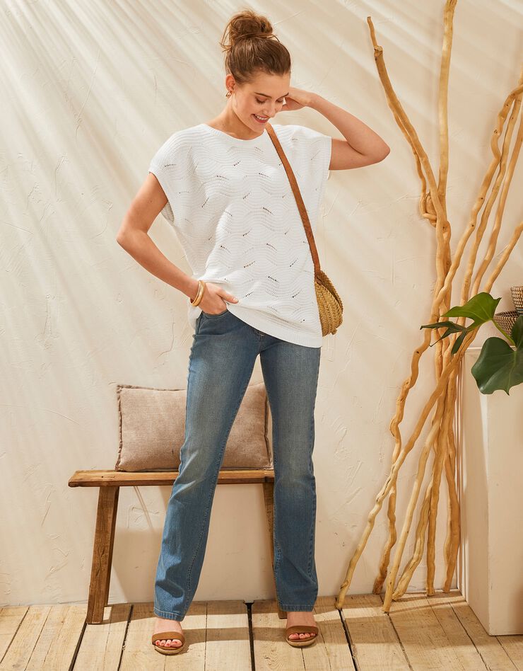 Pull manches courtes, maille fantaisie (blanc) Pull manches courtes, maille fantaisie (blanc)