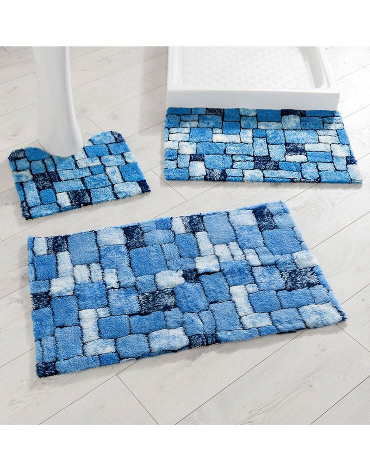 Tapis de bain mosaïque toucher peluche (bleu) Tapis de bain mosaïque toucher peluche (bleu)