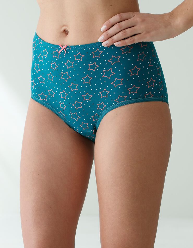 Culotte coton maxi imprimée "étoiles" - lot de 6 (vert / corail) Culotte coton maxi imprimée "étoiles" - lot de 6 (vert / corail)