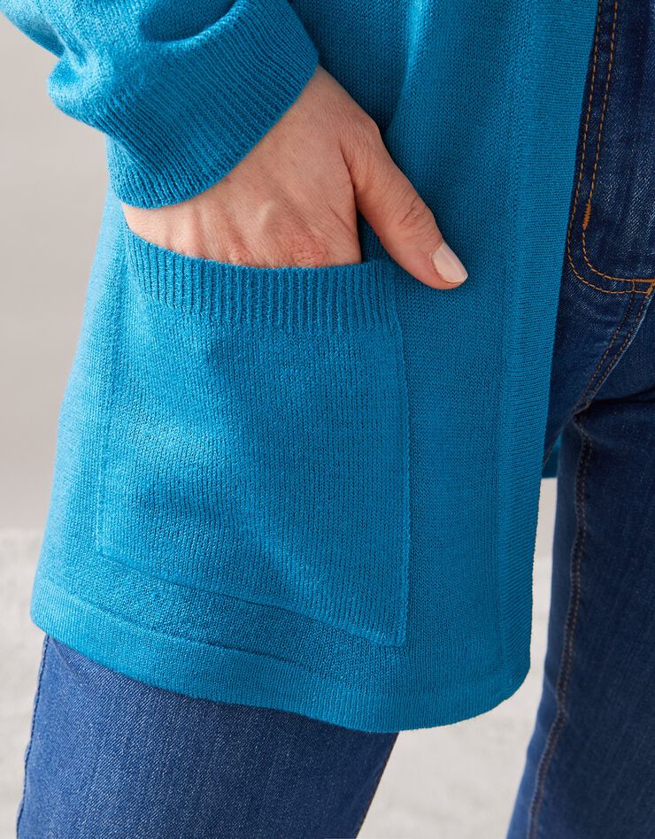 Gilet porter ouvert toucher cachemire (bleu prusse) Gilet porter ouvert toucher cachemire (bleu prusse)