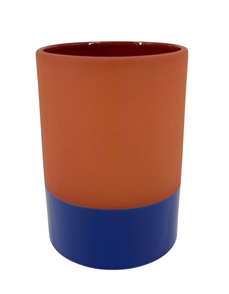 Vase cylindrique en céramique, bicolore - hauteur 17 cm (bleu)