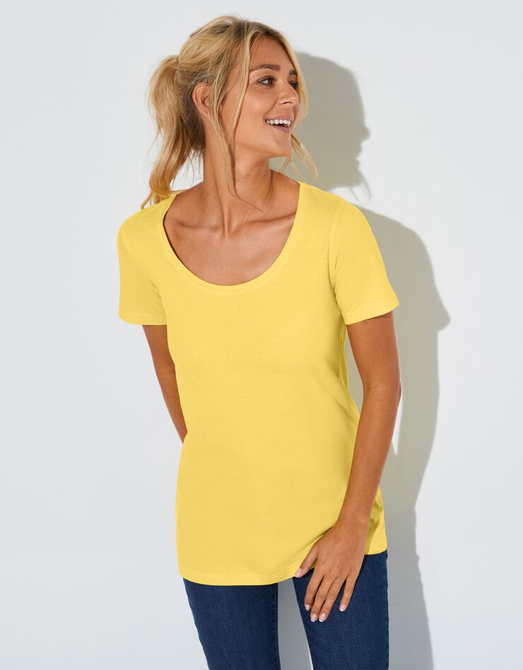 Tee-shirt uni col rond en coton bio(1), éco-responsable (jaune)