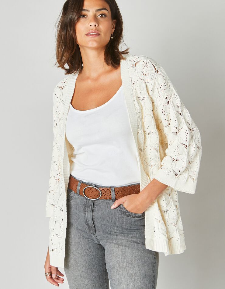 Gilet kimono, maille ajourée (écru) Gilet kimono, maille ajourée (écru)