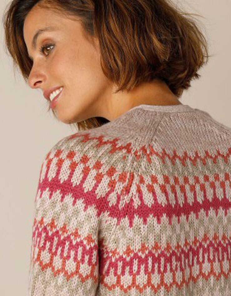 Gilet jacquard porter ouvert toucher mohair (beige chiné) Gilet jacquard porter ouvert toucher mohair (beige chiné)