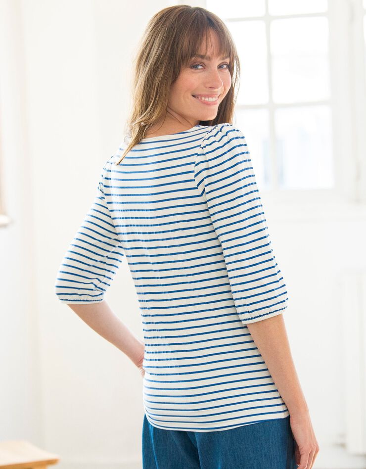 Marinière rayée manches coude bouffantes (écru / bleu) Marinière rayée manches coude bouffantes (écru / bleu)