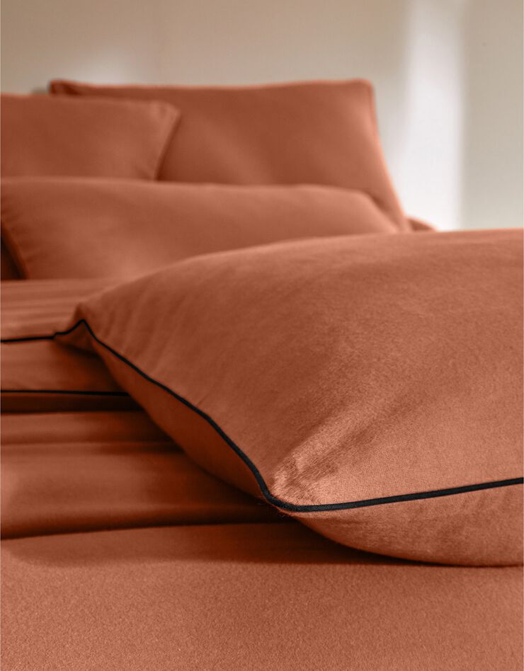 Linge de lit uni flanelle passepoil contrasté, collection "Intemporelle" (tomette)