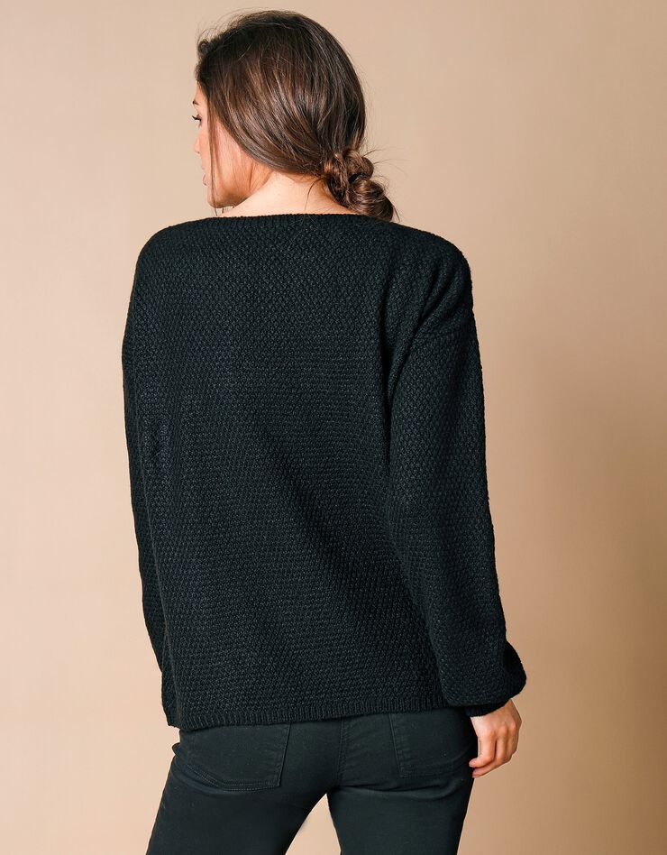 Pull col bateau, maille ajourée toucher mohair (noir) Pull col bateau, maille ajourée toucher mohair (noir)