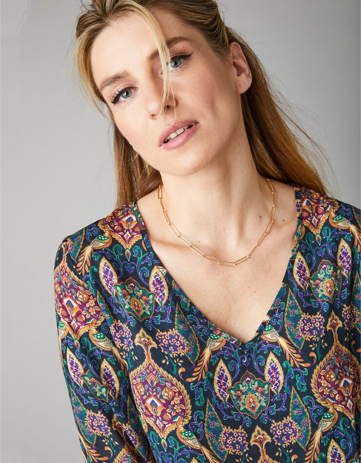 Robe en crêpe imprimé façon cachemire (noir / multicolore) Robe en crêpe imprimé façon cachemire (noir / multicolore)