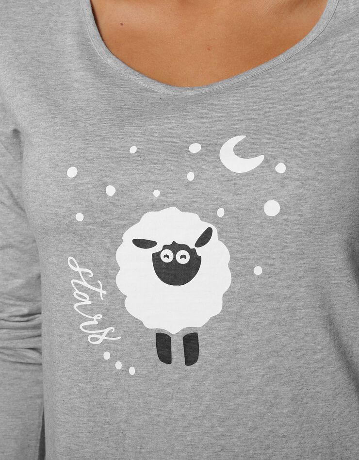 Chemise de nuit courte manches longues imprimé mouton (gris chiné) Chemise de nuit courte manches longues imprimé mouton (gris chiné)