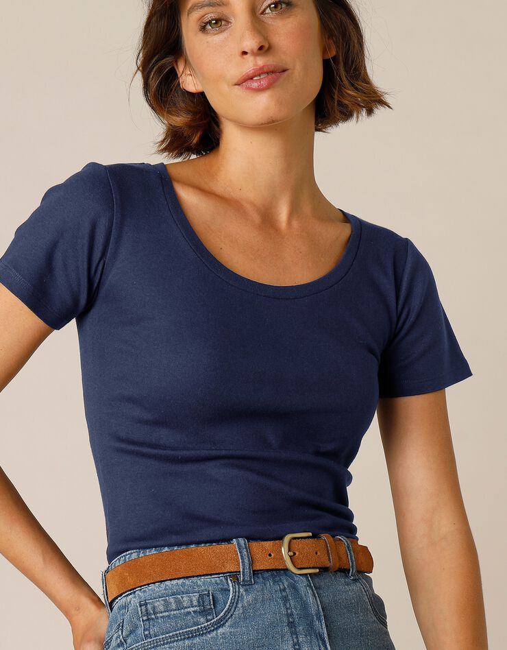 Tee-shirt col rond uni manches courtes jersey coton bio (marine)