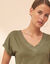 T-shirt col V, manches courtes (kaki)