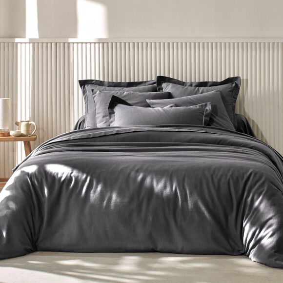 Linge de lit uni flanelle (anthracite)