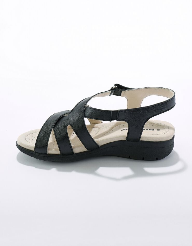 Sandales compensées confort en cuir à bride scratchée (noir)