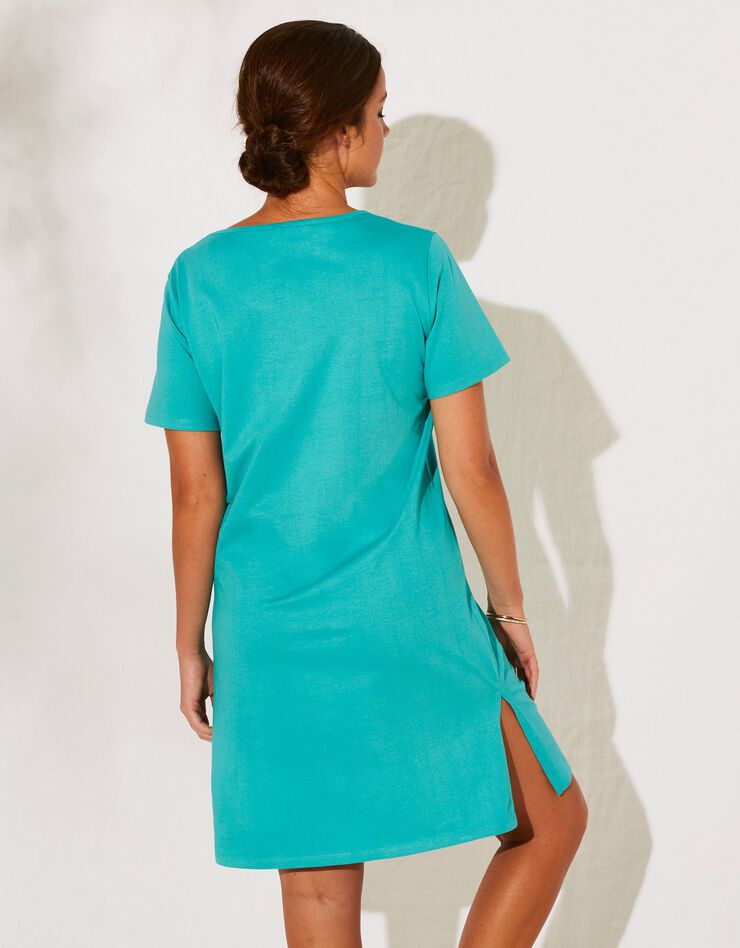 Chemise de nuit manches courtes imprimé tropical (émeraude) Chemise de nuit manches courtes imprimé tropical (émeraude)